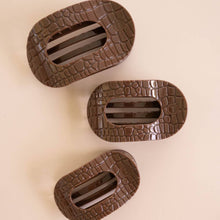 Load image into Gallery viewer, Brown Crocodile Large Flat Round Hair Clip