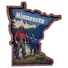 Load image into Gallery viewer, Minnesota State Shaped Paul & Babe Wood Magnet
