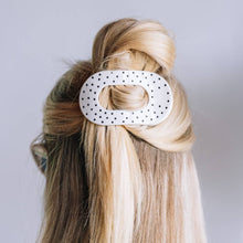Load image into Gallery viewer, White Polka Dot Party Medium Flat Round Hair Clip
