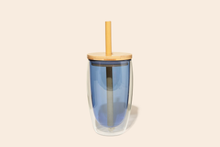 Load image into Gallery viewer, Reusable Glass Tumbler Cup + Bamboo Straw - Blue