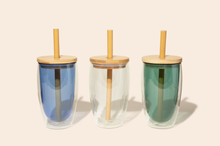 Load image into Gallery viewer, Reusable Glass Tumbler Cup + Bamboo Straw - Blue