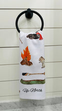 Load image into Gallery viewer, Dish towel "Up North" hand painted watercolor illustrated