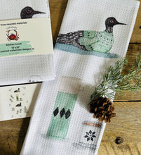 Load image into Gallery viewer, Dish towel -Winter Loons hand painted watercolor illustrated