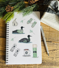 Load image into Gallery viewer, Winter Loons watercolor illustrated soft cover journal