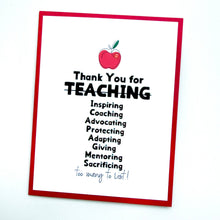 Load image into Gallery viewer, Thank You Teaching List card