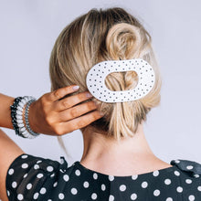 Load image into Gallery viewer, White Polka Dot Party Large Flat Round Hair Clip