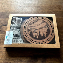 Load image into Gallery viewer, Northern Lights Cribbage Board with Drawstring Bag