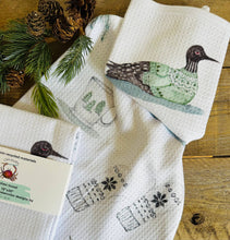 Load image into Gallery viewer, Dish towel -Winter Loons hand painted watercolor illustrated