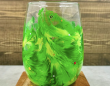 Load image into Gallery viewer, Holiday Hand Painted Stemless Wine Glass