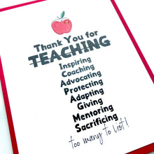 Load image into Gallery viewer, Thank You Teaching List card