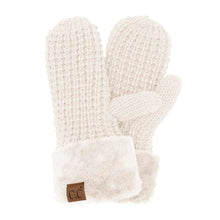 Load image into Gallery viewer, Fleece-lined Mittens - Waffle Knit - Ivory