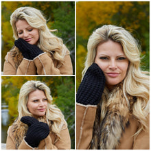 Load image into Gallery viewer, Fleece-lined Mittens - Waffle Knit - Black