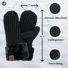 Load image into Gallery viewer, Fleece-lined Mittens - Waffle Knit - Black