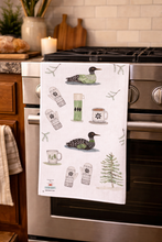 Load image into Gallery viewer, Dish towel -Winter Loons hand painted watercolor illustrated
