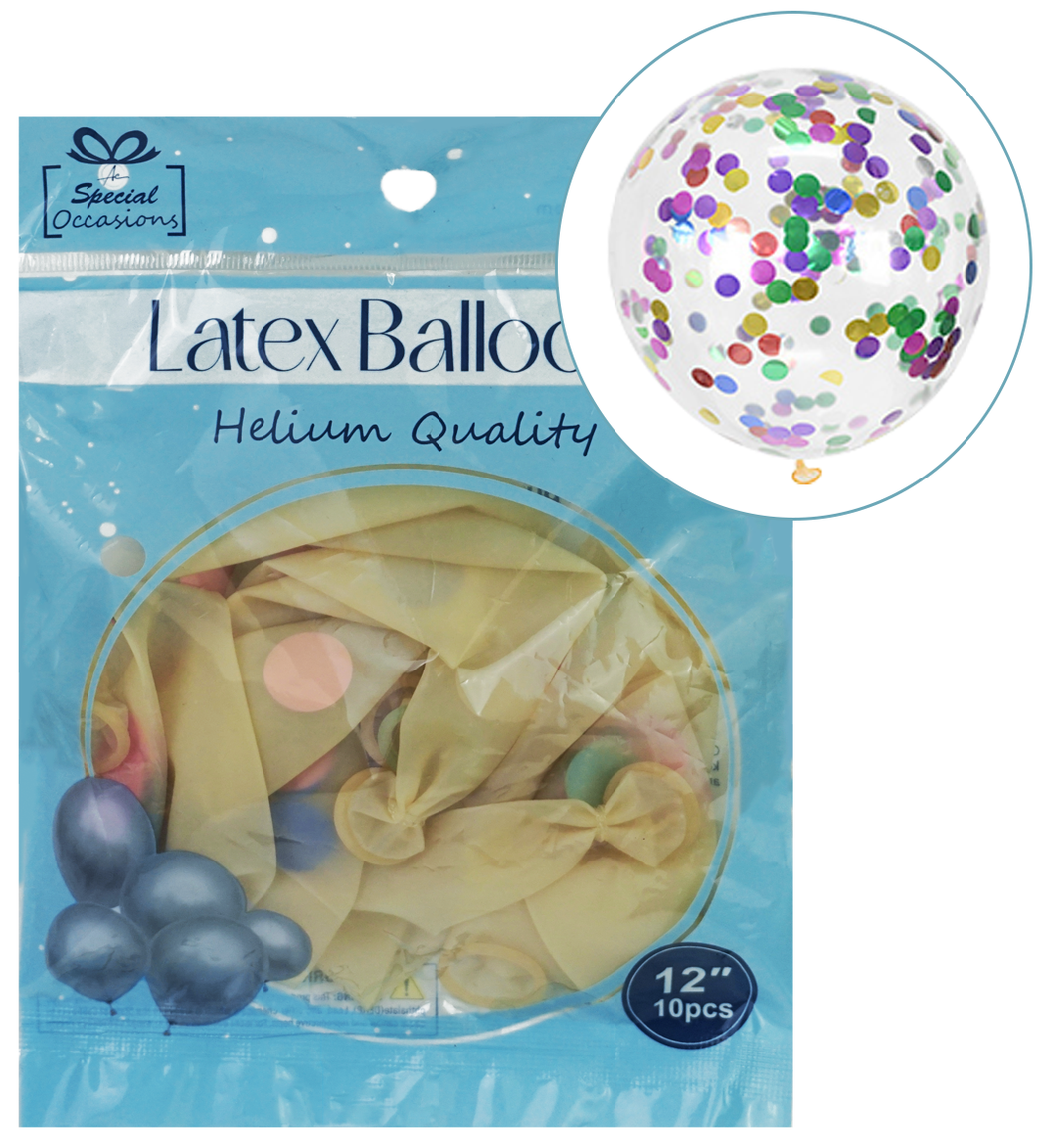 Confetti-Filled Clear Latex Balloons – 6 Colors