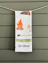 Load image into Gallery viewer, Dish towel "Up North" hand painted watercolor illustrated
