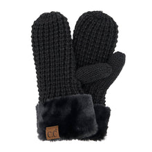 Load image into Gallery viewer, Fleece-lined Mittens - Waffle Knit - Black
