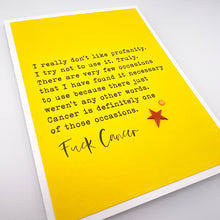 Load image into Gallery viewer, Don’t Like Profanity but Fuck Cancer card
