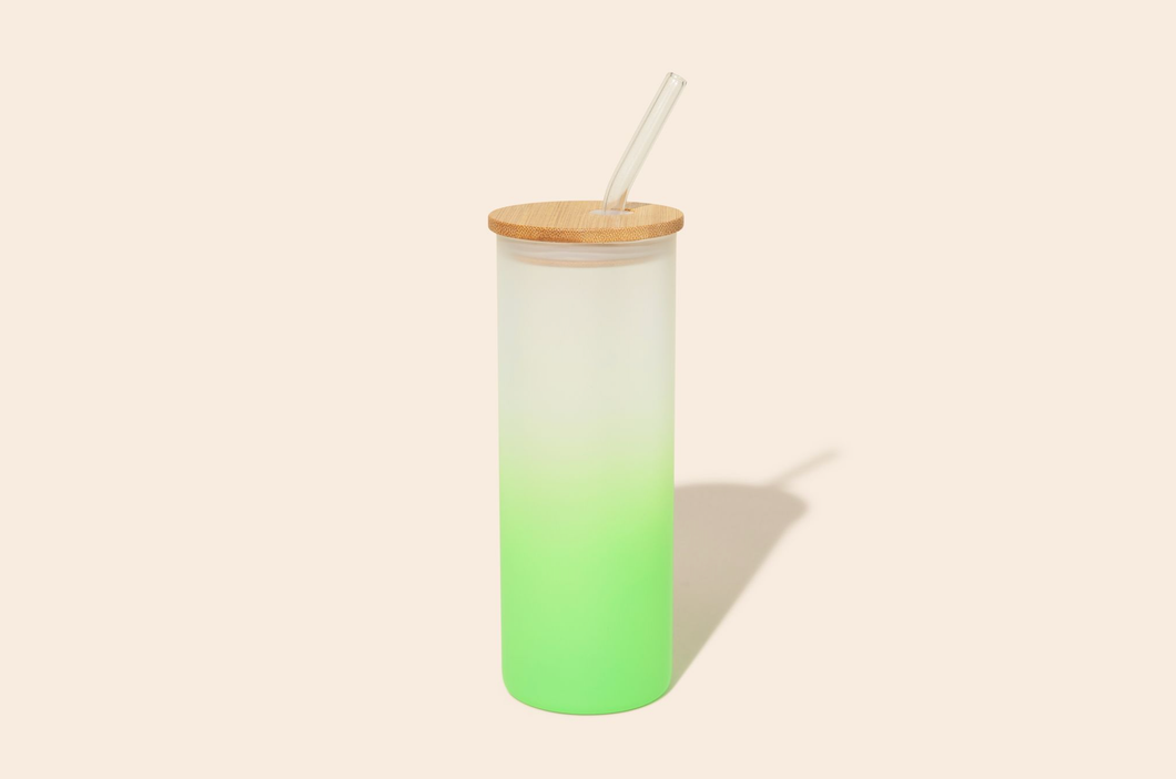 Colored Tall Glass Cup with Glass Straw | Green
