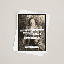 Load image into Gallery viewer, Funny Birthday Card. Fine Line Cougar Cat Lady. Vintage
