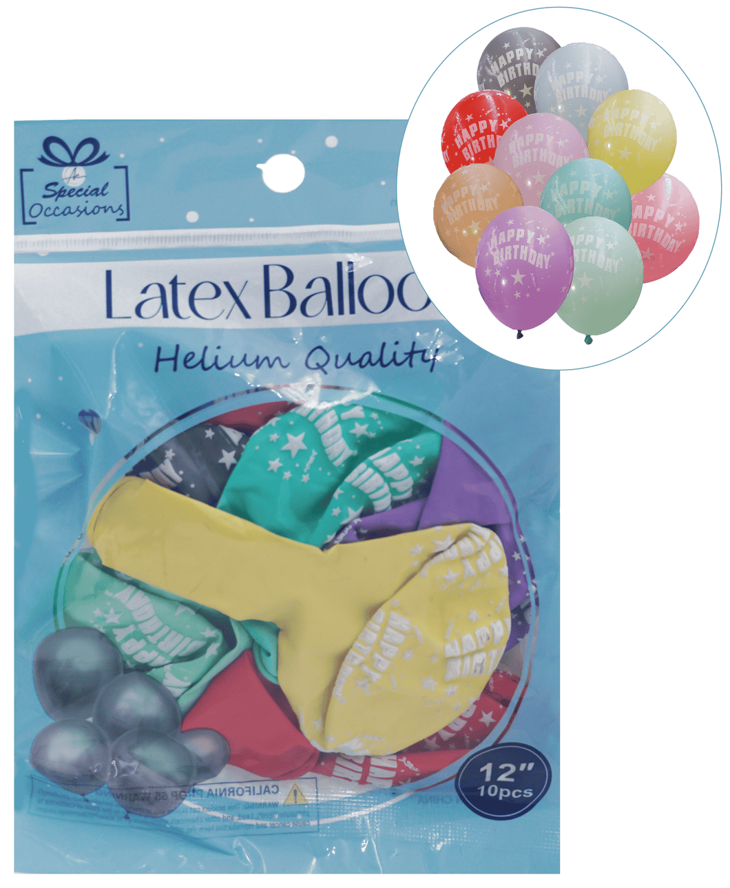 Happy Birthday Latex Party Balloon, Assorted Pastel Colors