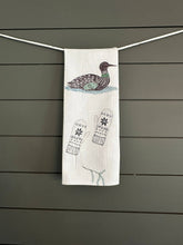 Load image into Gallery viewer, Dish towel -Winter Loons hand painted watercolor illustrated
