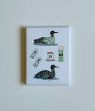 Load image into Gallery viewer, Winter Loons watercolor illustrated notecard set
