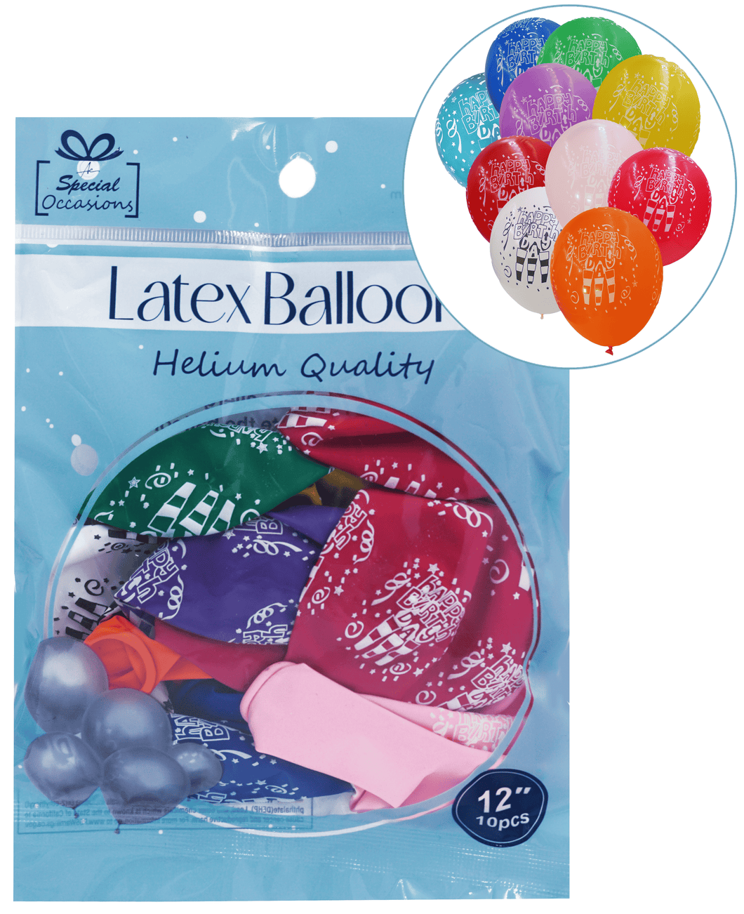 Happy Birthday Latex Party Balloon, Assorted Primary Colors