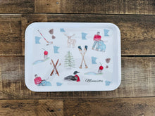 Load image into Gallery viewer, Minnesota state icon watercolor illustrated melamine serving tray
