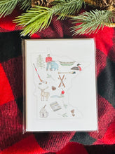 Load image into Gallery viewer, MN state icons watercolor illustrated blank notecard set
