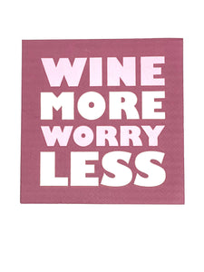 Funny Cocktail Napkins | Wine More Worry Less - 20ct