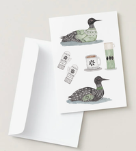 Load image into Gallery viewer, Winter Loons watercolor illustrated notecard set
