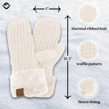 Load image into Gallery viewer, Fleece-lined Mittens - Waffle Knit - Ivory
