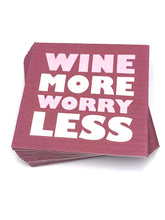 Load image into Gallery viewer, Funny Cocktail Napkins | Wine More Worry Less - 20ct

