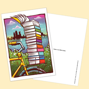 Peace Love Bikes Books Postcard