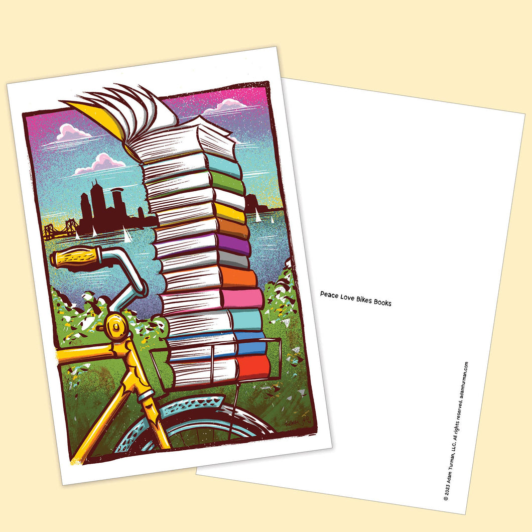 Peace Love Bikes Books Postcard