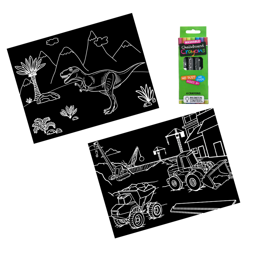 Chalkboard Dino/construction travel mat set