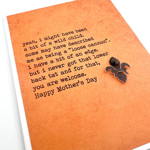 Mother’s Day Wild Child Lower Back Tat funny card