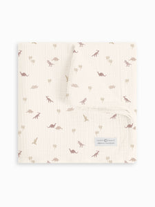 Organic Baby Swaddle Blanket - Dino / Blush