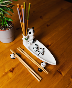 Ceramic Panda Serving Plate | Chopstick Holder
