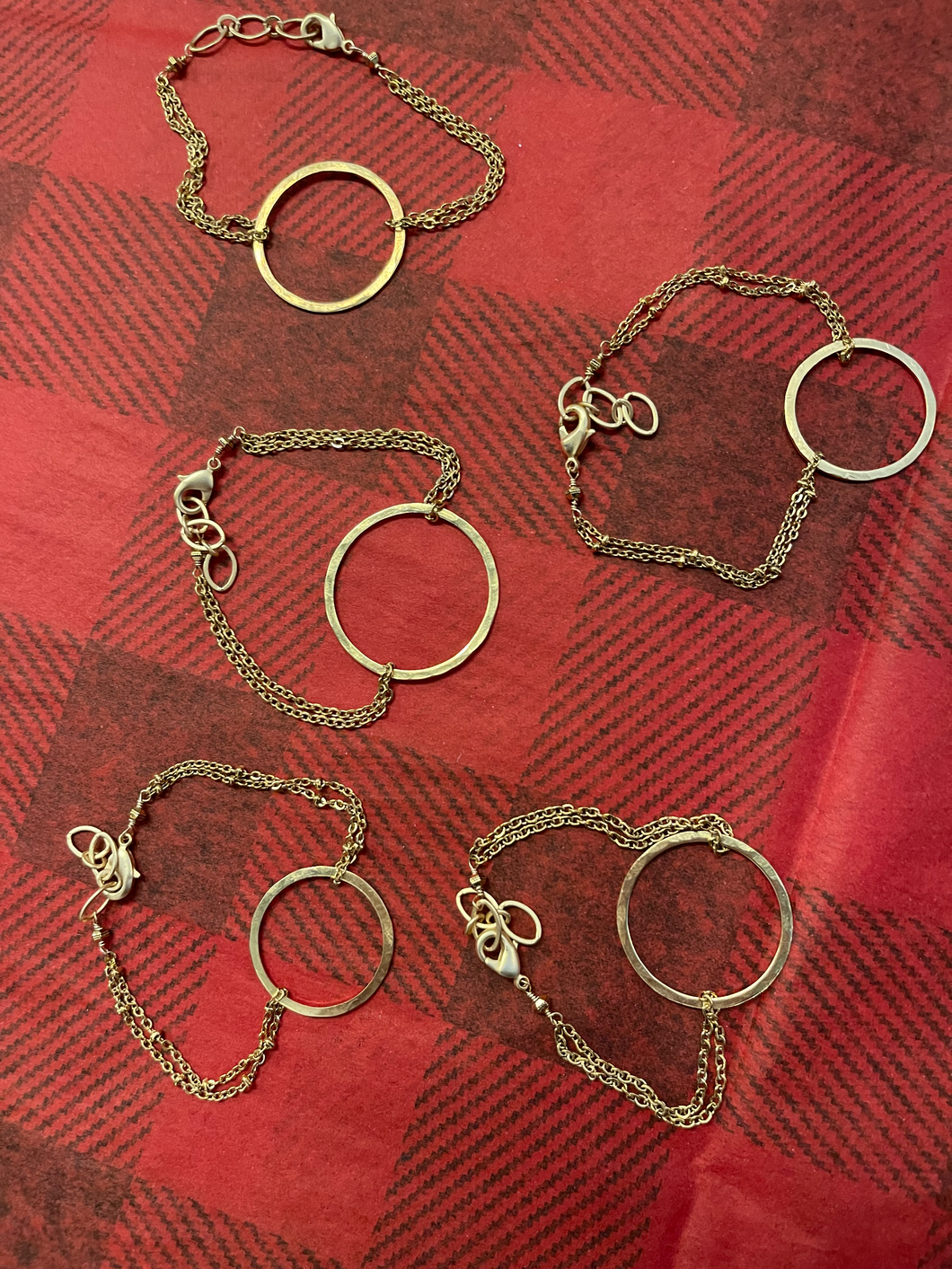 Hammered Brass Hoop Pendant Bracelet