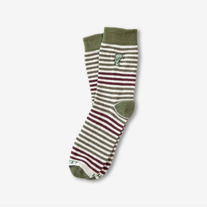 Olive & Burgundy Striped Crew Socks from Hippy Feet